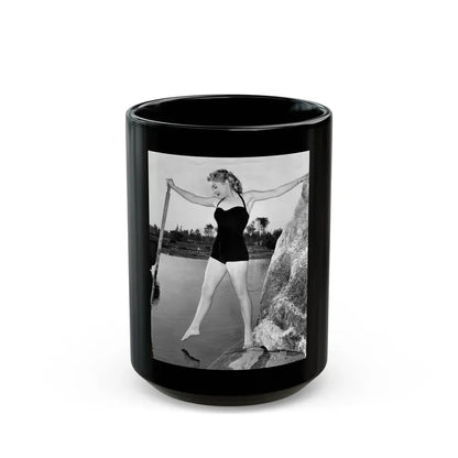 Lori Nelson #238 - 8x10 1-Piece Swimsuit B&W Cheesecake Vintage Pin-Up Photo with Paddle from 1952 (Vintage Female Icon) Black Coffee Mug 15oz - Go Mug Yourself