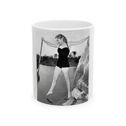 Lori Nelson #238 - 8x10 1-Piece Swimsuit B&W Cheesecake Vintage Pin-Up Photo with Paddle from 1952 (Vintage Female Icon) White Coffee Mug-11oz-Go Mug Yourself