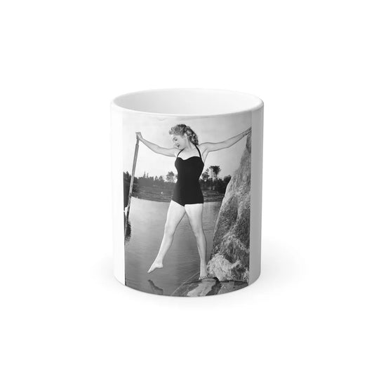 Lori Nelson #238 - 8x10 1-Piece Swimsuit B&W Cheesecake Vintage Pin-Up Photo with Paddle from 1952 (Vintage Female Icons) Color Changing Mug 11oz-11oz-Go Mug Yourself