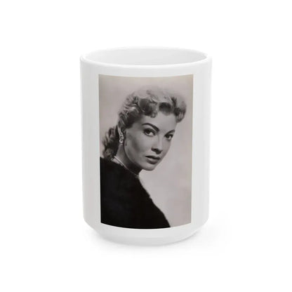 Lori Nelson #239 - 3.5x5.5 Upper Body B&W Glamour Headshot Photo on Postcard from 1956 (Vintage Female Icon) White Coffee Mug 15oz - Go Mug Yourself