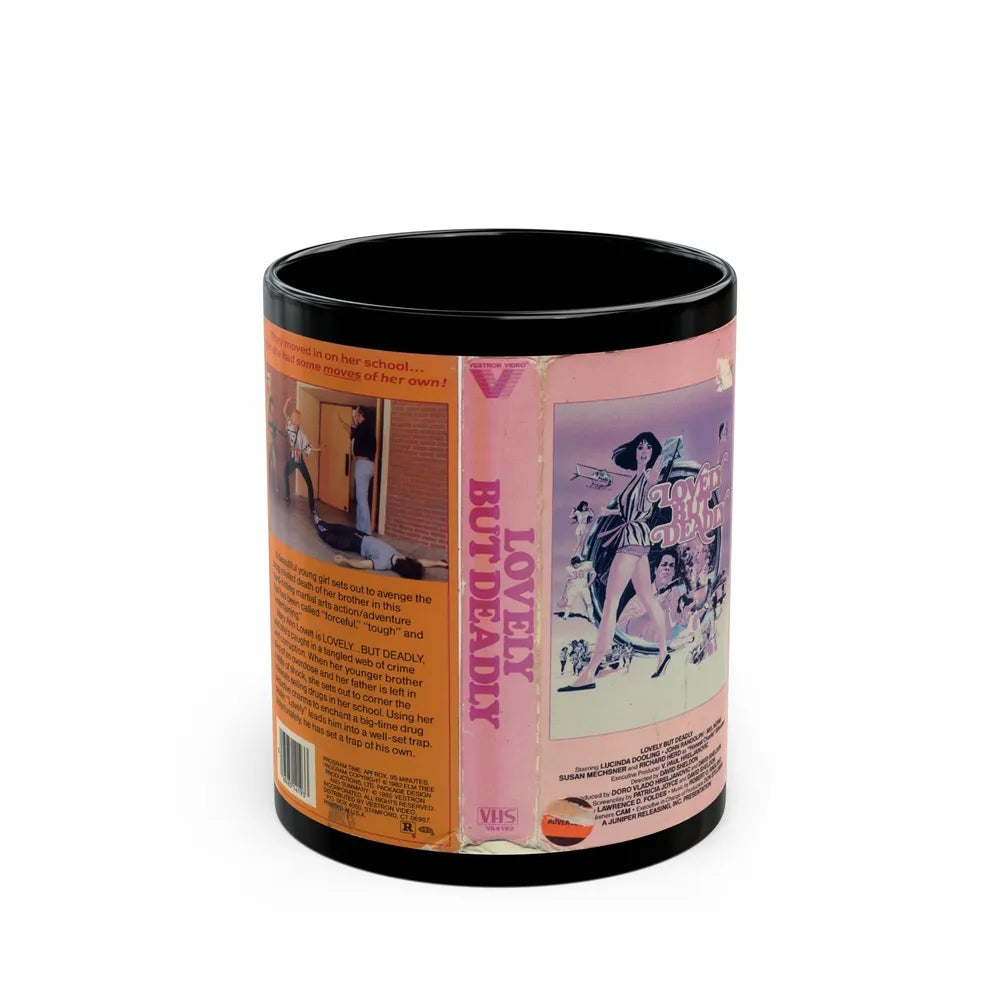 LOVELY BUT DEADLY ACTION (VHS COVER) - Black Coffee Mug-11oz-Go Mug Yourself