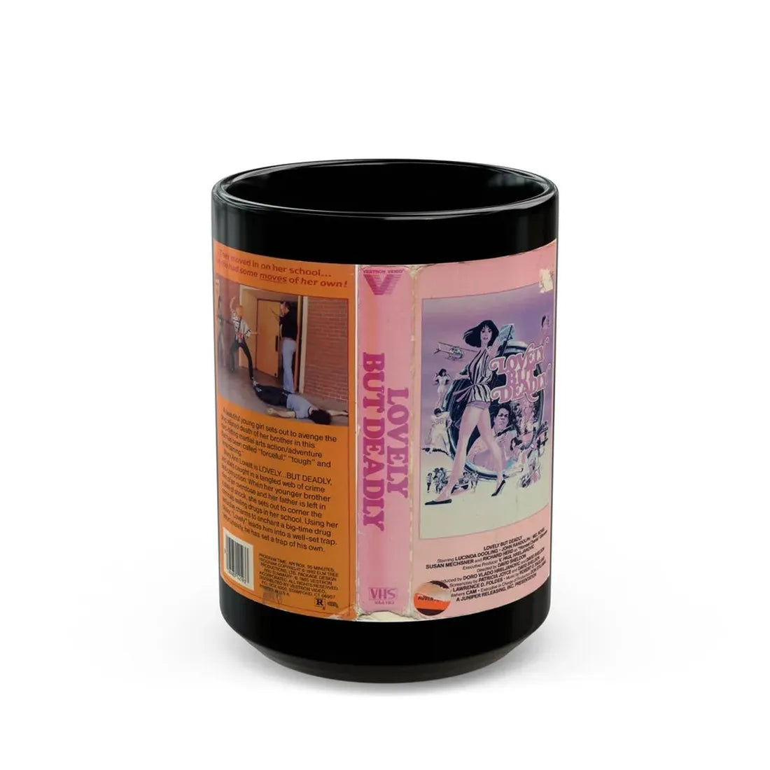LOVELY BUT DEADLY ACTION (VHS COVER) - Black Coffee Mug 15oz - Go Mug Yourself
