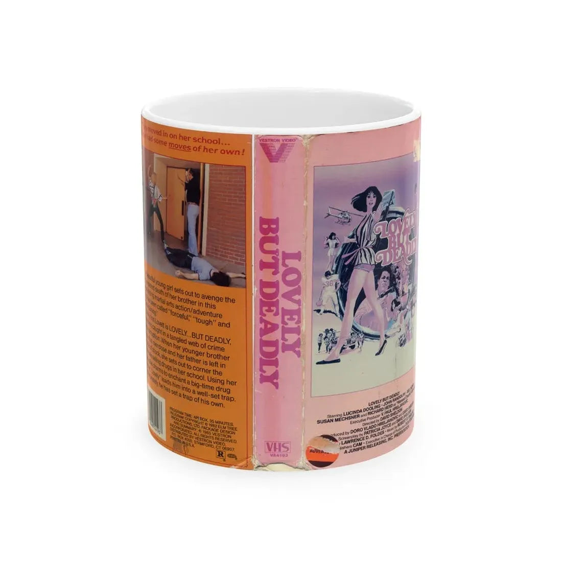 LOVELY BUT DEADLY ACTION (VHS COVER) - White Coffee Mug 11oz - Go Mug Yourself