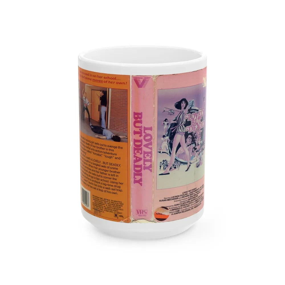 LOVELY BUT DEADLY ACTION (VHS COVER) - White Coffee Mug-15oz-Go Mug Yourself