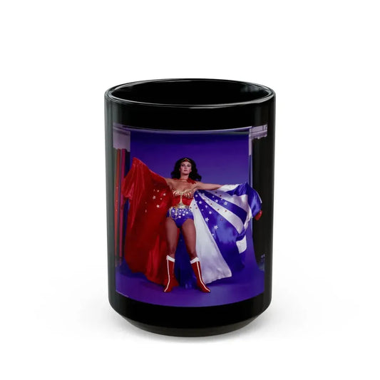Lynda Carter #156 - Wonder Woman Photo (Vintage Female Icon) Black Coffee Mug 15oz - Go Mug Yourself