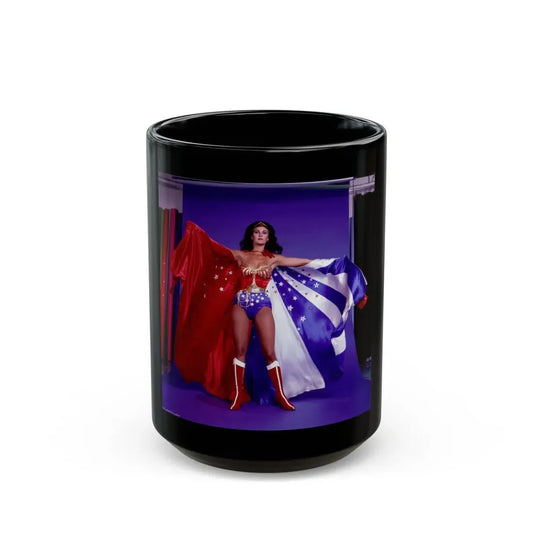 Lynda Carter #156 - Wonder Woman Photo (Vintage Female Icon) Black Coffee Mug 15oz - Go Mug Yourself