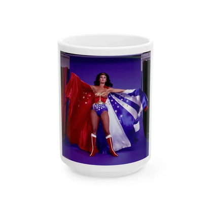 Lynda Carter #156 - Wonder Woman Photo (Vintage Female Icon) White Coffee Mug 15oz - Go Mug Yourself