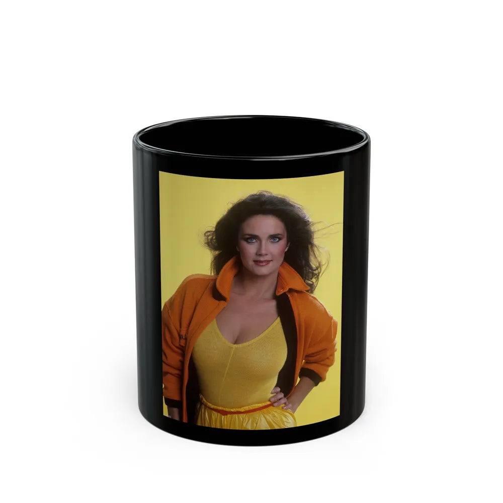 Lynda Carter #180 (Vintage Female Icon) Black Coffee Mug-11oz-Go Mug Yourself