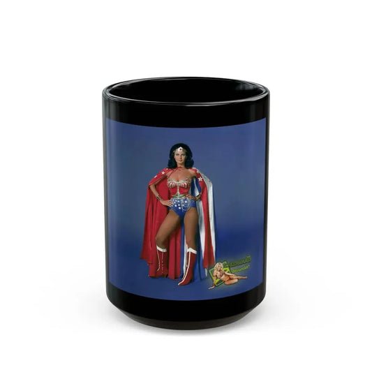 Lynda Carter #188 - Wonder Woman Photo (Vintage Female Icon) Black Coffee Mug 15oz - Go Mug Yourself