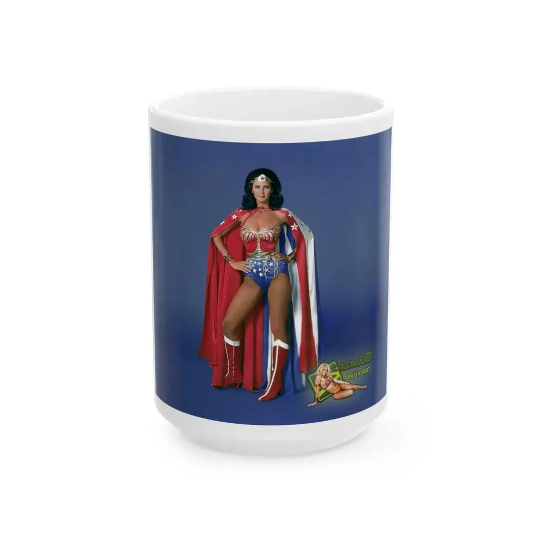 Lynda Carter #188 - Wonder Woman Photo (Vintage Female Icon) White Coffee Mug 15oz - Go Mug Yourself