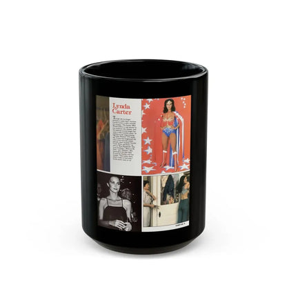 Lynda Carter #190 - Mag. Spread (Vintage Female Icon) Black Coffee Mug 15oz - Go Mug Yourself