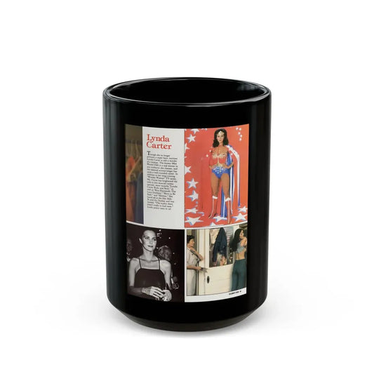 Lynda Carter #190 - Mag. Spread (Vintage Female Icon) Black Coffee Mug 15oz - Go Mug Yourself