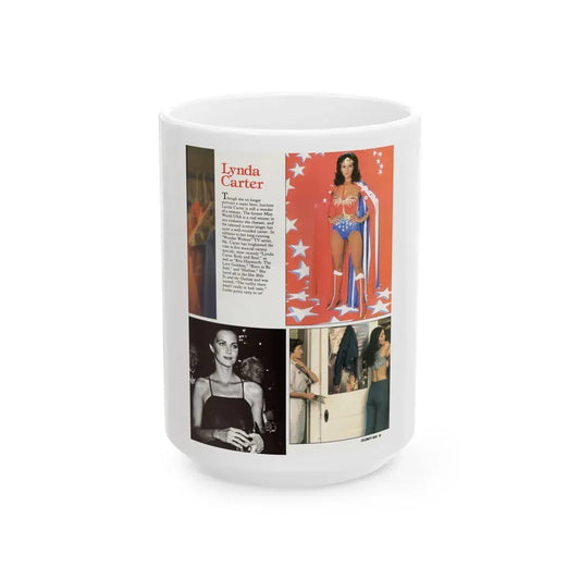 Lynda Carter #190 - Mag. Spread (Vintage Female Icon) White Coffee Mug 15oz - Go Mug Yourself