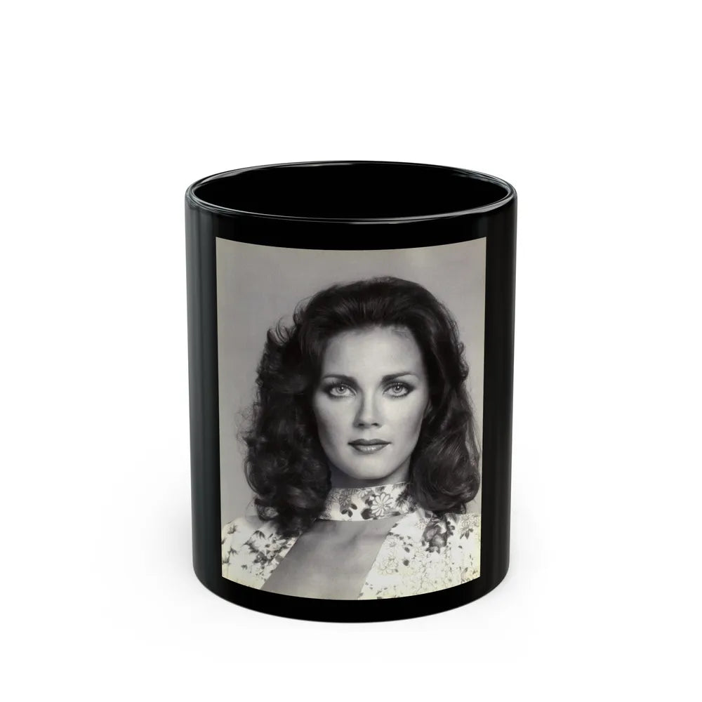 Lynda Carter #198 (Vintage Female Icon) Black Coffee Mug-11oz-Go Mug Yourself