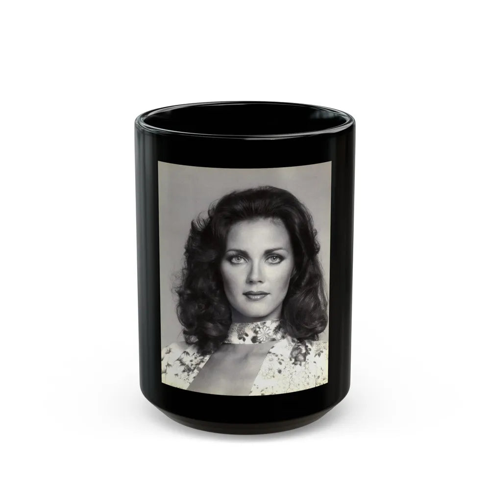 Lynda Carter #198 (Vintage Female Icon) Black Coffee Mug-15oz-Go Mug Yourself