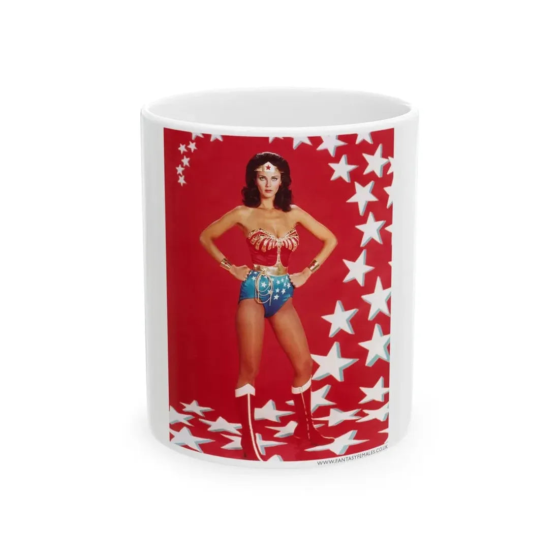 Lynda Carter #200 - Wonder Woman Photo 1 (Vintage Female Icon) White Coffee Mug 11oz - Go Mug Yourself