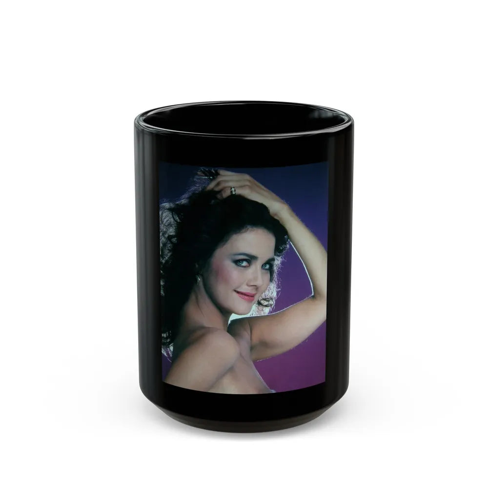 Lynda Carter #203 (Vintage Female Icon) Black Coffee Mug-15oz-Go Mug Yourself