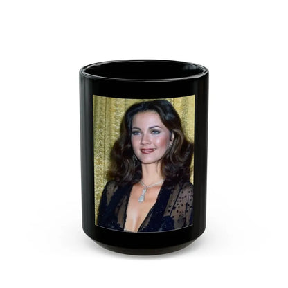 Lynda Carter #203.1 (Vintage Female Icon) Black Coffee Mug 15oz - Go Mug Yourself