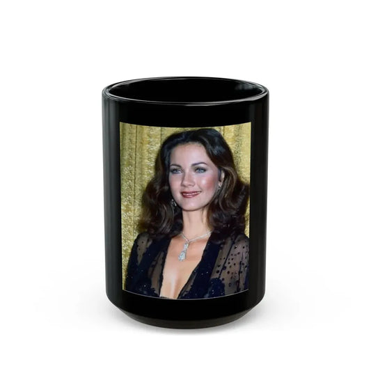 Lynda Carter #203.1 (Vintage Female Icon) Black Coffee Mug 15oz - Go Mug Yourself