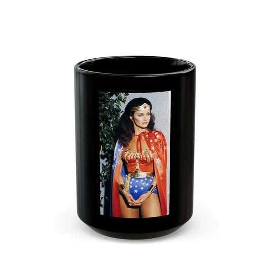 Lynda Carter #211 - Wonder Woman Photo (Vintage Female Icon) Black Coffee Mug 15oz - Go Mug Yourself