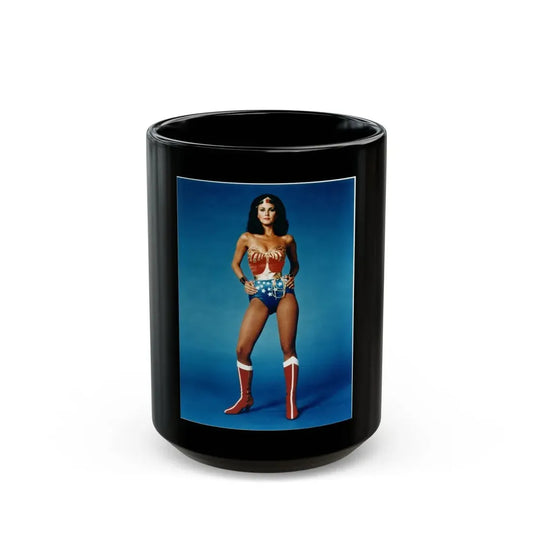 Lynda Carter #215 - Wonder Woman Photo (Vintage Female Icon) Black Coffee Mug 15oz - Go Mug Yourself