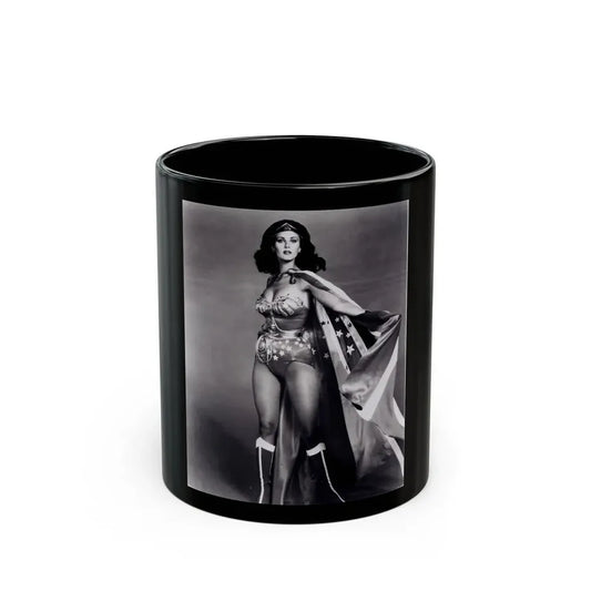Lynda Carter #217 - Wonder Woman Photo (Vintage Female Icon) Black Coffee Mug 11oz - Go Mug Yourself