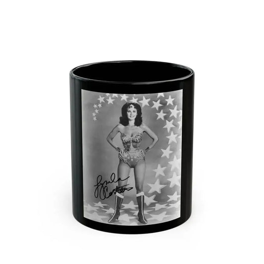 Lynda Carter #221 - Wonder Woman Photo (Vintage Female Icon) Black Coffee Mug 11oz - Go Mug Yourself