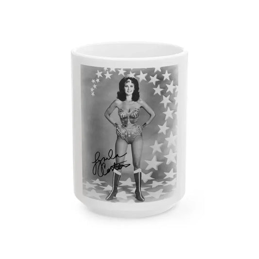 Lynda Carter #221 - Wonder Woman Photo (Vintage Female Icon) White Coffee Mug 15oz - Go Mug Yourself