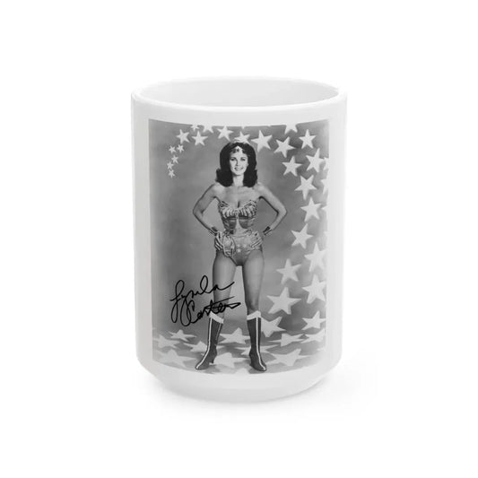 Lynda Carter #221 - Wonder Woman Photo (Vintage Female Icon) White Coffee Mug 15oz - Go Mug Yourself