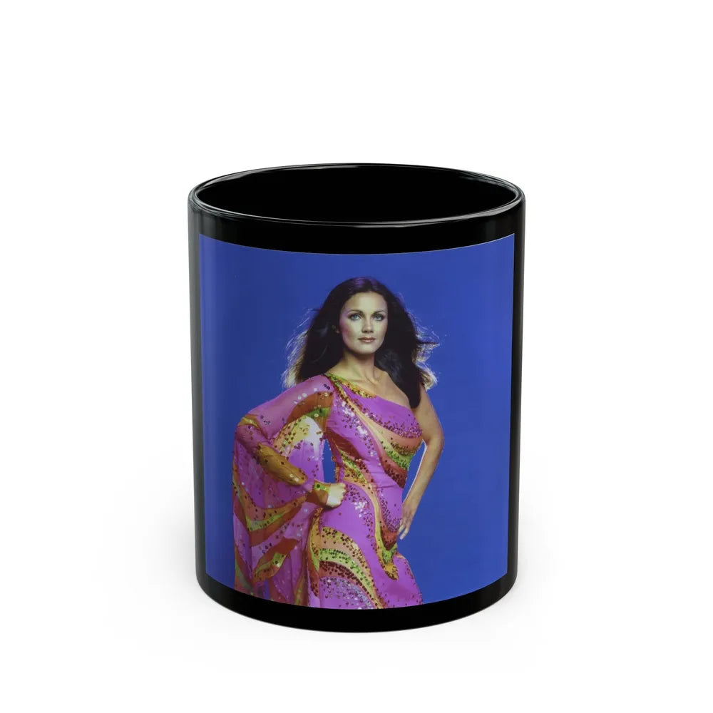 Lynda Carter #224 (Vintage Female Icon) Black Coffee Mug-11oz-Go Mug Yourself