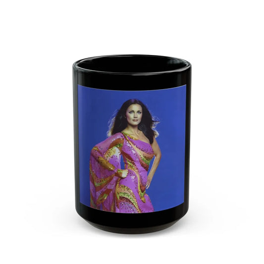 Lynda Carter #224 (Vintage Female Icon) Black Coffee Mug-15oz-Go Mug Yourself