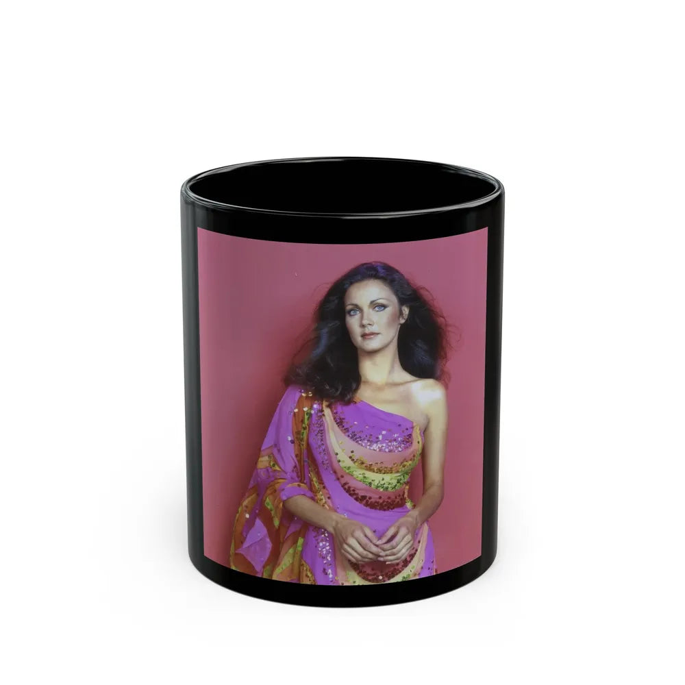 Lynda Carter #225 (Vintage Female Icon) Black Coffee Mug-11oz-Go Mug Yourself