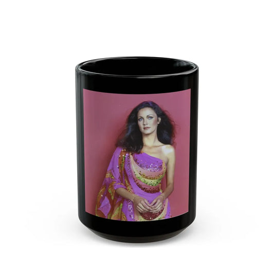 Lynda Carter #225 (Vintage Female Icon) Black Coffee Mug-15oz-Go Mug Yourself