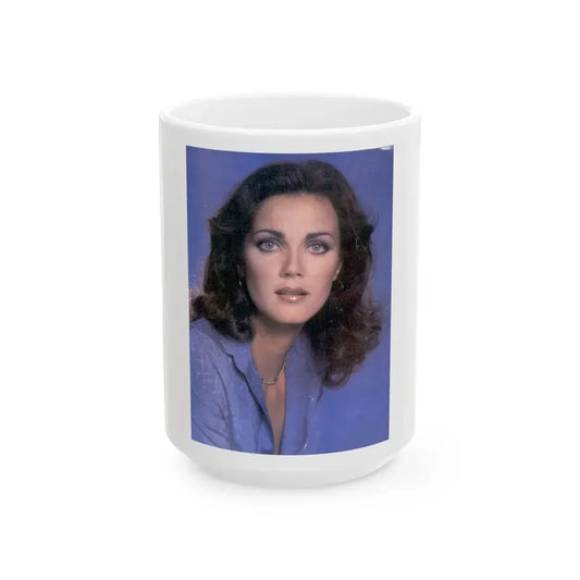 Lynda Carter #226 1 (Vintage Female Icon) White Coffee Mug 15oz - Go Mug Yourself