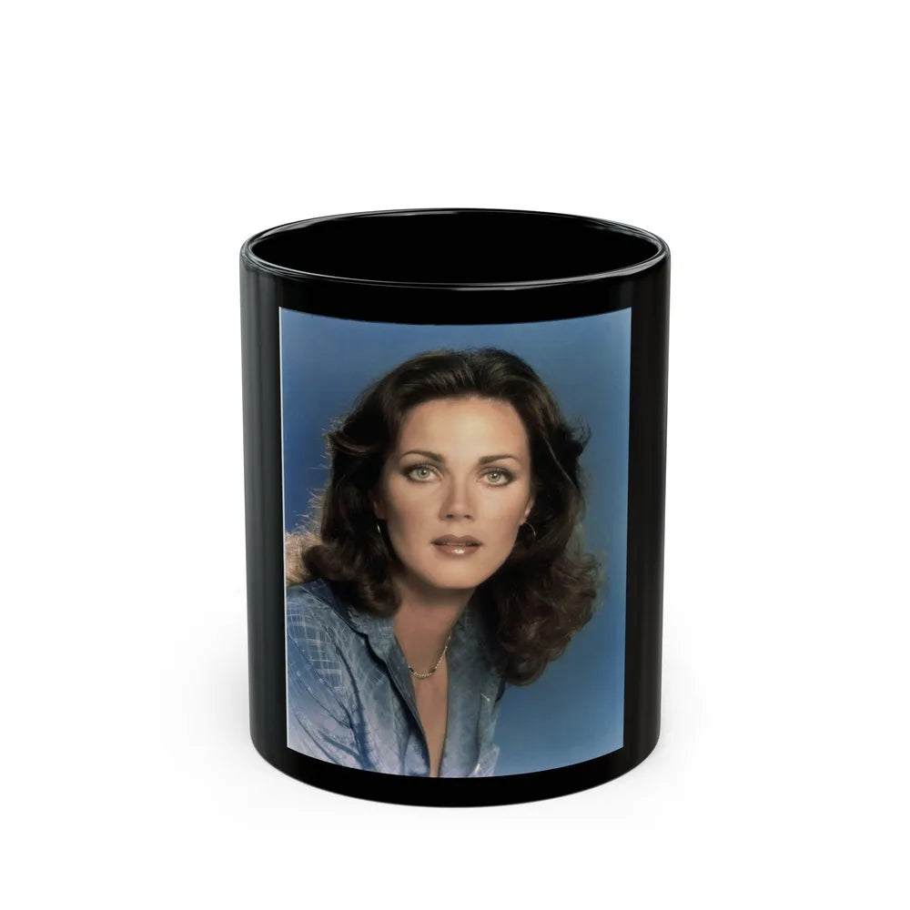 Lynda Carter #226 (Vintage Female Icon) Black Coffee Mug-11oz-Go Mug Yourself