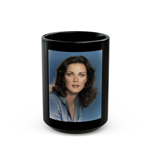 Lynda Carter #226 (Vintage Female Icon) Black Coffee Mug-15oz-Go Mug Yourself