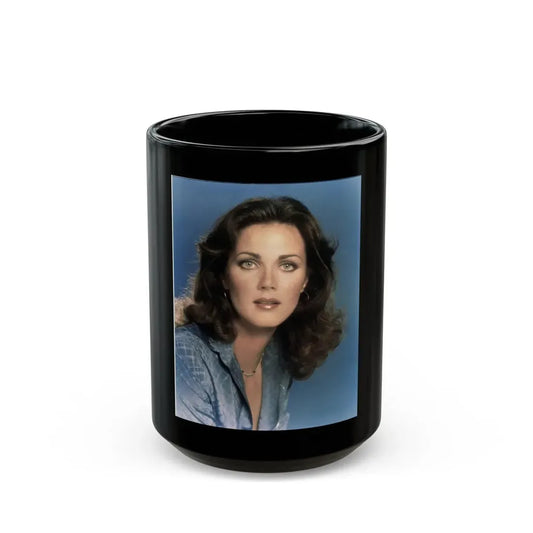 Lynda Carter #226 (Vintage Female Icon) Black Coffee Mug 15oz - Go Mug Yourself
