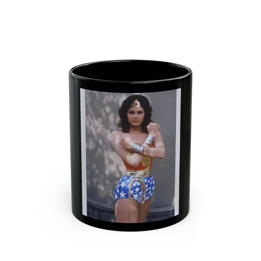 Lynda Carter #229 - Wonder Woman Photo (Vintage Female Icon) Black Coffee Mug 11oz - Go Mug Yourself