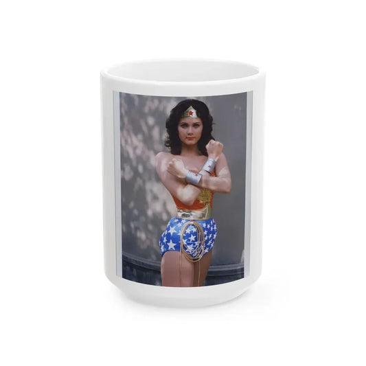 Lynda Carter #229 - Wonder Woman Photo (Vintage Female Icon) White Coffee Mug 15oz - Go Mug Yourself