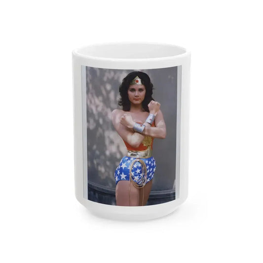 Lynda Carter #229 - Wonder Woman Photo (Vintage Female Icon) White Coffee Mug 15oz - Go Mug Yourself
