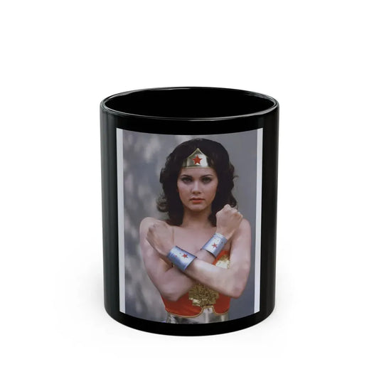Lynda Carter #230 - Wonder Woman Photo (Vintage Female Icon) Black Coffee Mug 11oz - Go Mug Yourself