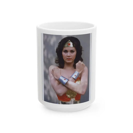 Lynda Carter #230 - Wonder Woman Photo (Vintage Female Icon) White Coffee Mug 15oz - Go Mug Yourself