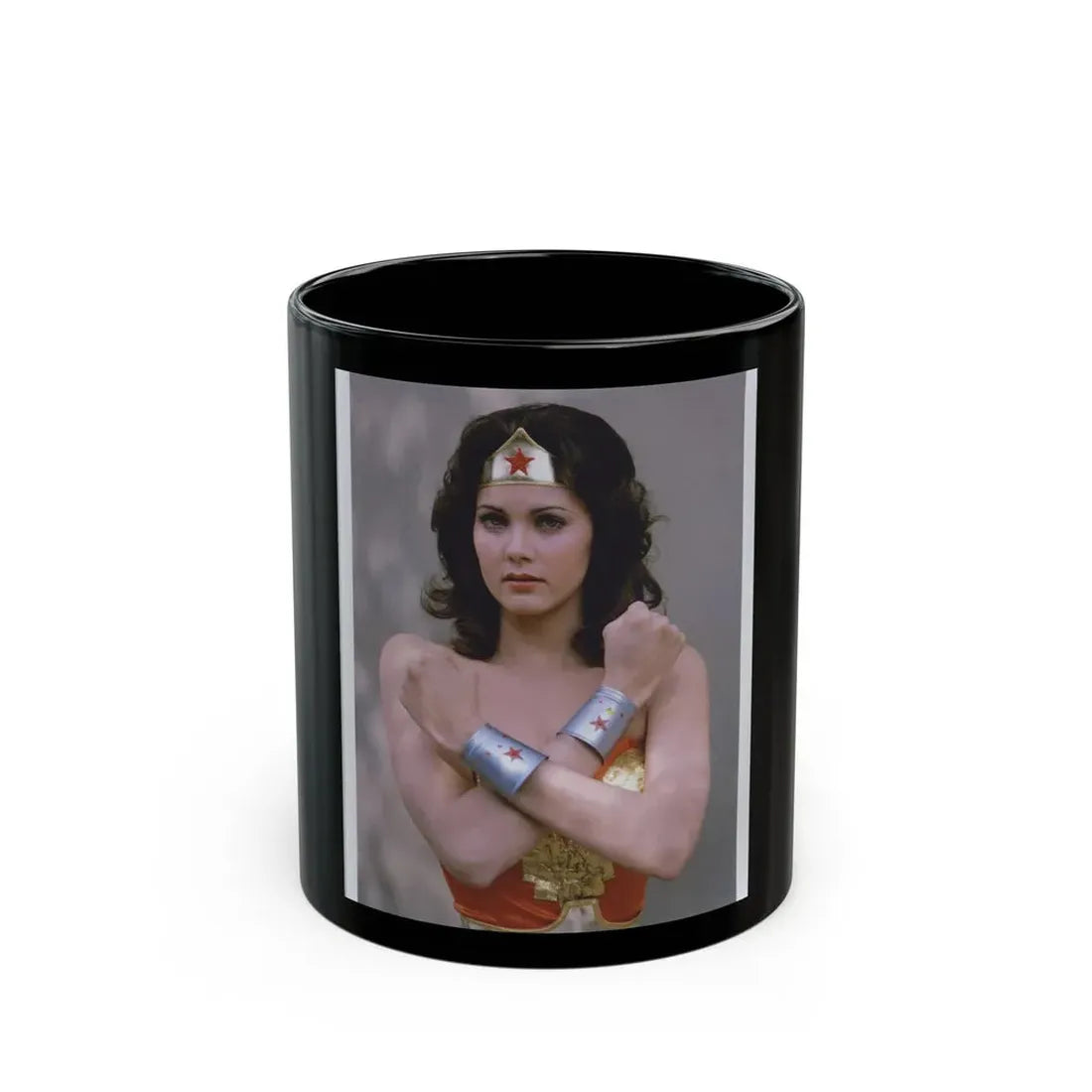 Lynda Carter #231 - Wonder Woman Photo (Vintage Female Icon) Black Coffee Mug 11oz - Go Mug Yourself