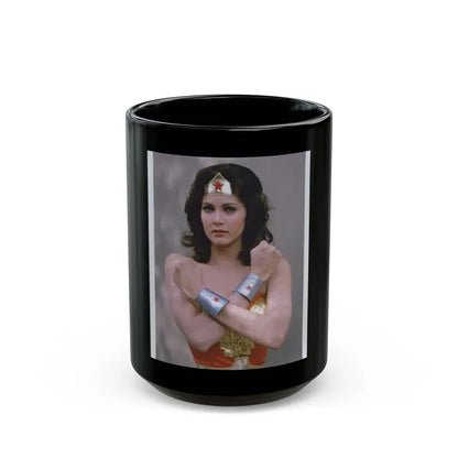 Lynda Carter #231 - Wonder Woman Photo (Vintage Female Icon) Black Coffee Mug 15oz - Go Mug Yourself
