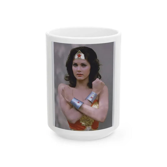 Lynda Carter #231 - Wonder Woman Photo (Vintage Female Icon) White Coffee Mug 15oz - Go Mug Yourself