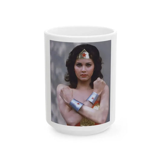 Lynda Carter #232 - Wonder Woman Photo (Vintage Female Icon) White Coffee Mug 15oz - Go Mug Yourself
