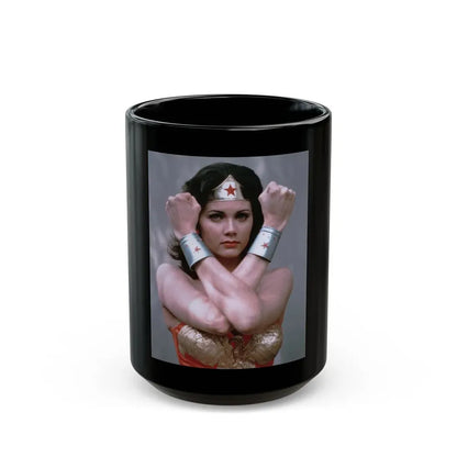 Lynda Carter #233 - Wonder Woman Photo (Vintage Female Icon) Black Coffee Mug 15oz - Go Mug Yourself