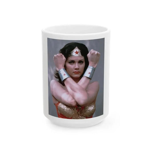 Lynda Carter #233 - Wonder Woman Photo (Vintage Female Icon) White Coffee Mug 15oz - Go Mug Yourself