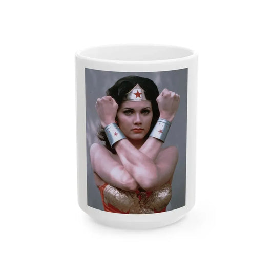 Lynda Carter #233 - Wonder Woman Photo (Vintage Female Icon) White Coffee Mug 15oz - Go Mug Yourself