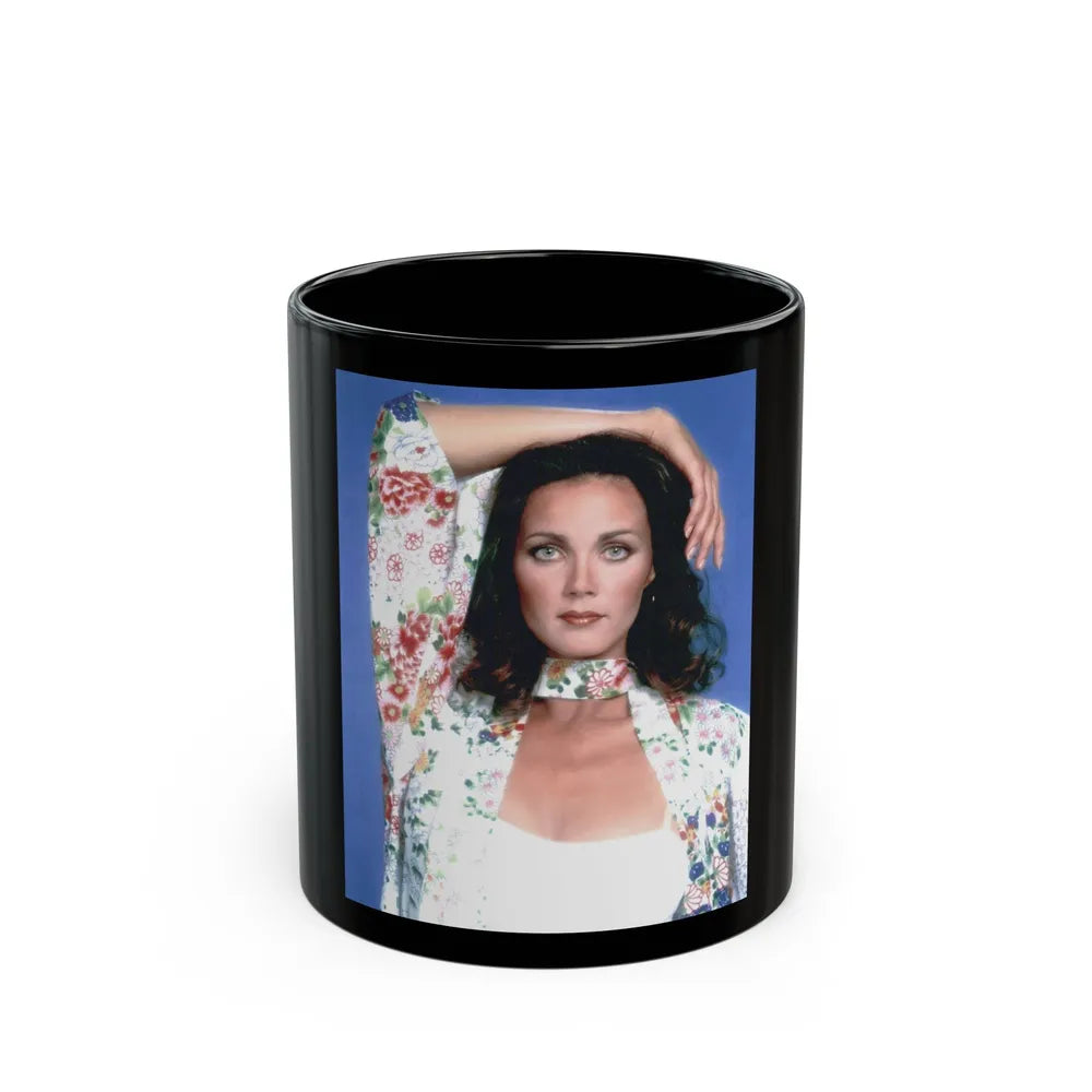 Lynda Carter #234 (Vintage Female Icon) Black Coffee Mug-11oz-Go Mug Yourself